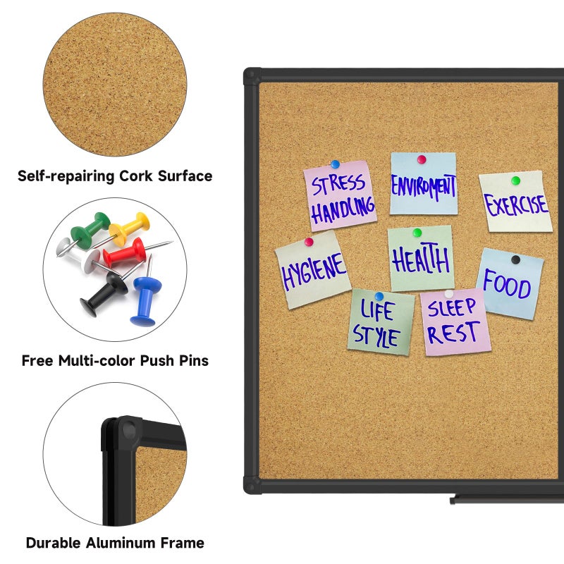 XBoard Magnetic whiteboard 36 x 24 - Combo Whiteboard Dry Erase Board/Cork Board, Magnetic White Board + Corkboard with Black Aluminum Frame, Colorful Push Pins & Marker Tray Included - Image 2